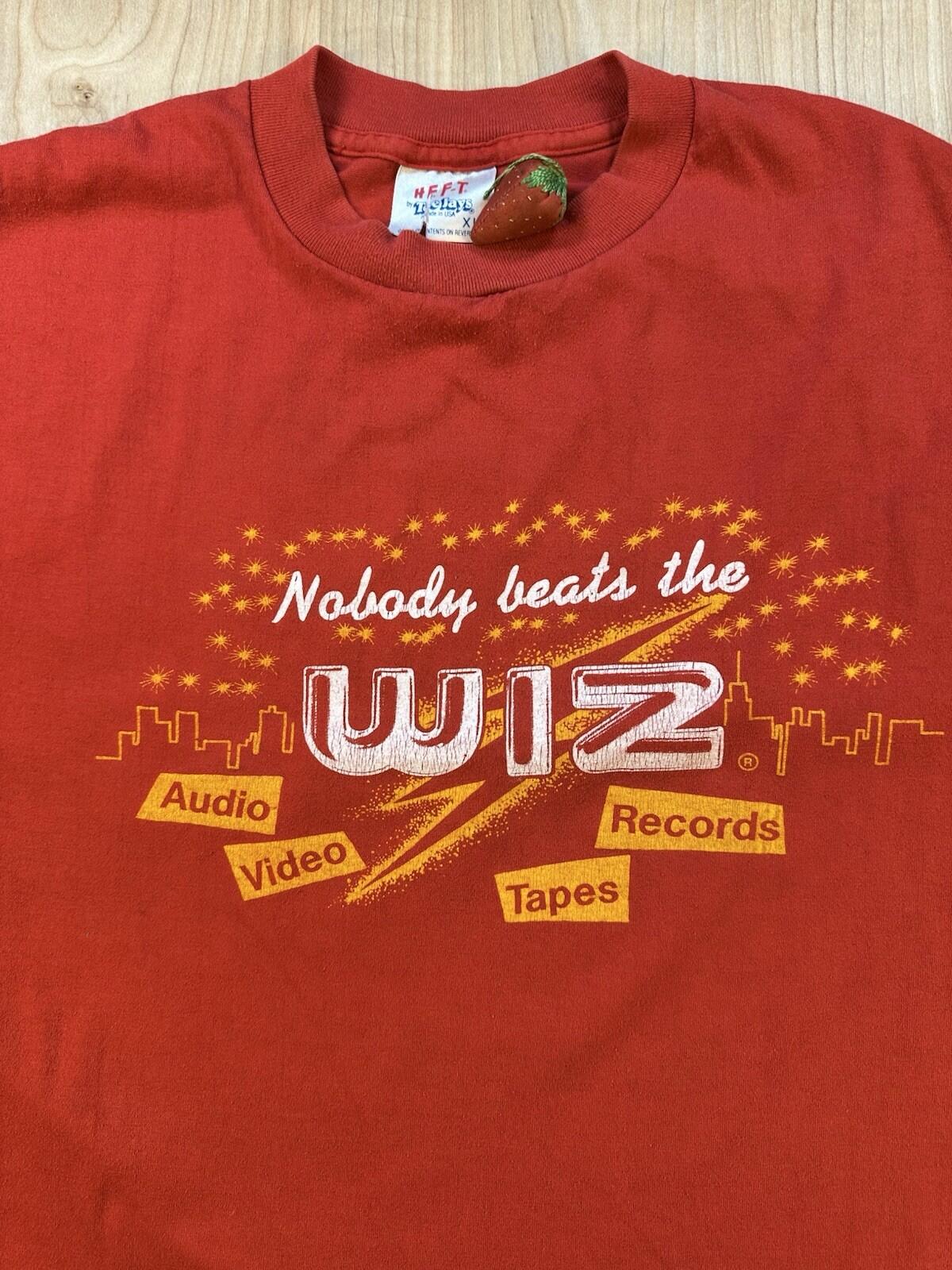 vintage 80's nobody beats THE WIZ t shirt RED SHIRT BLACK SLEEVES rare XL