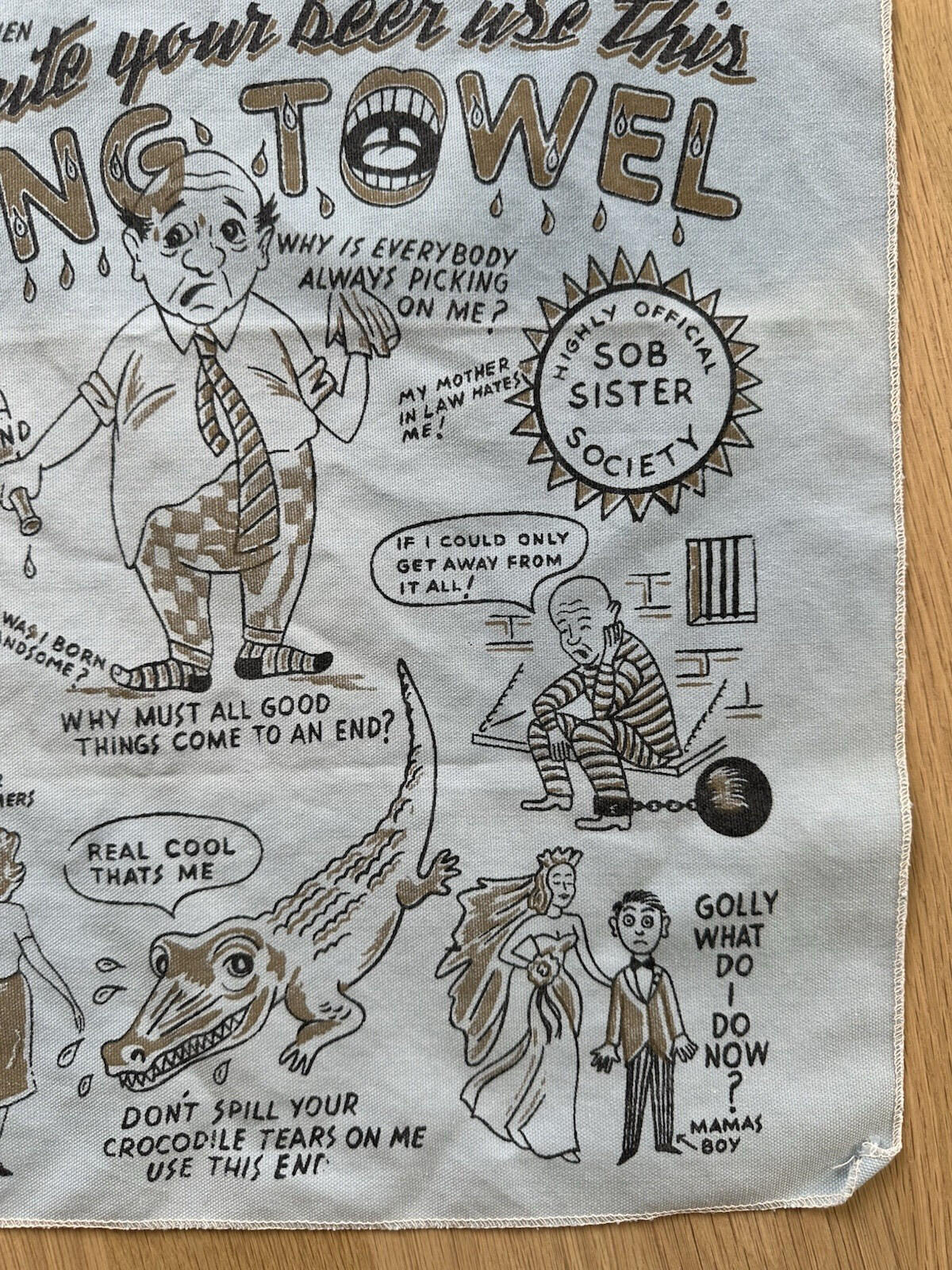 vintage 50's 60's bar ware TEA crying TOWEL cartoon comedy TATTOO FLASH