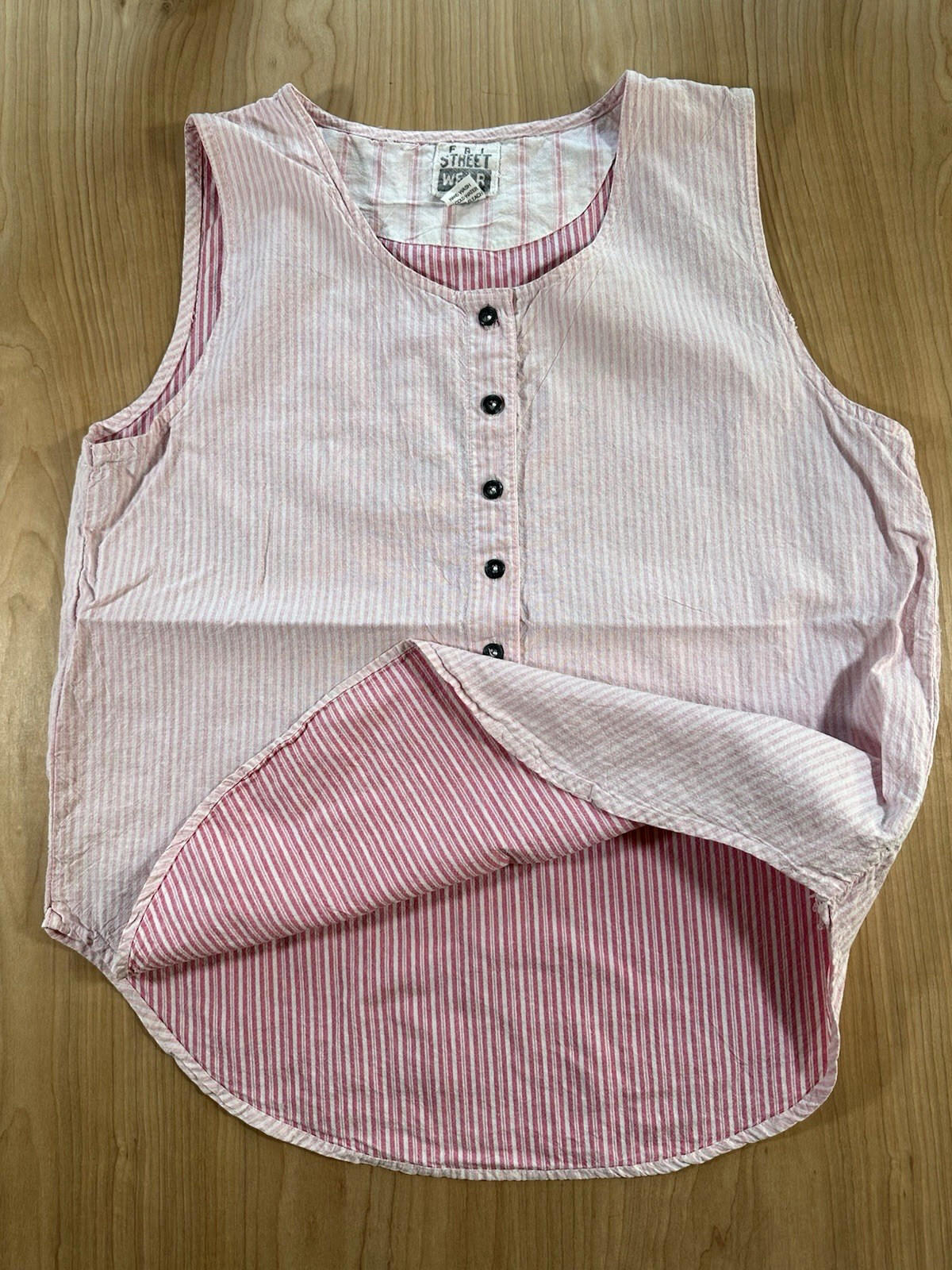 vintage 80's WOMENS sleevless PINK STRIPED pullover COTTON new wave STREET WEAR