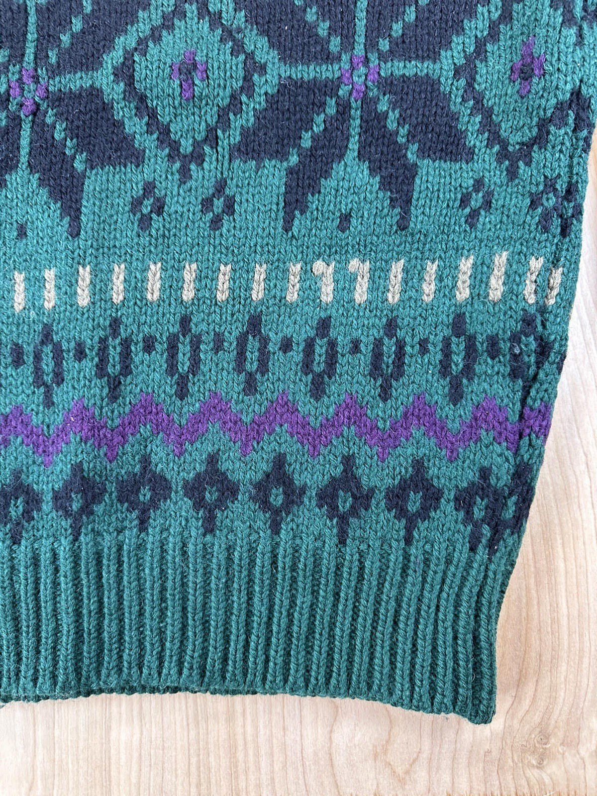 vintage 80's GAP 100% wool NORDIC SWEATER large GREEN purple PREPPY