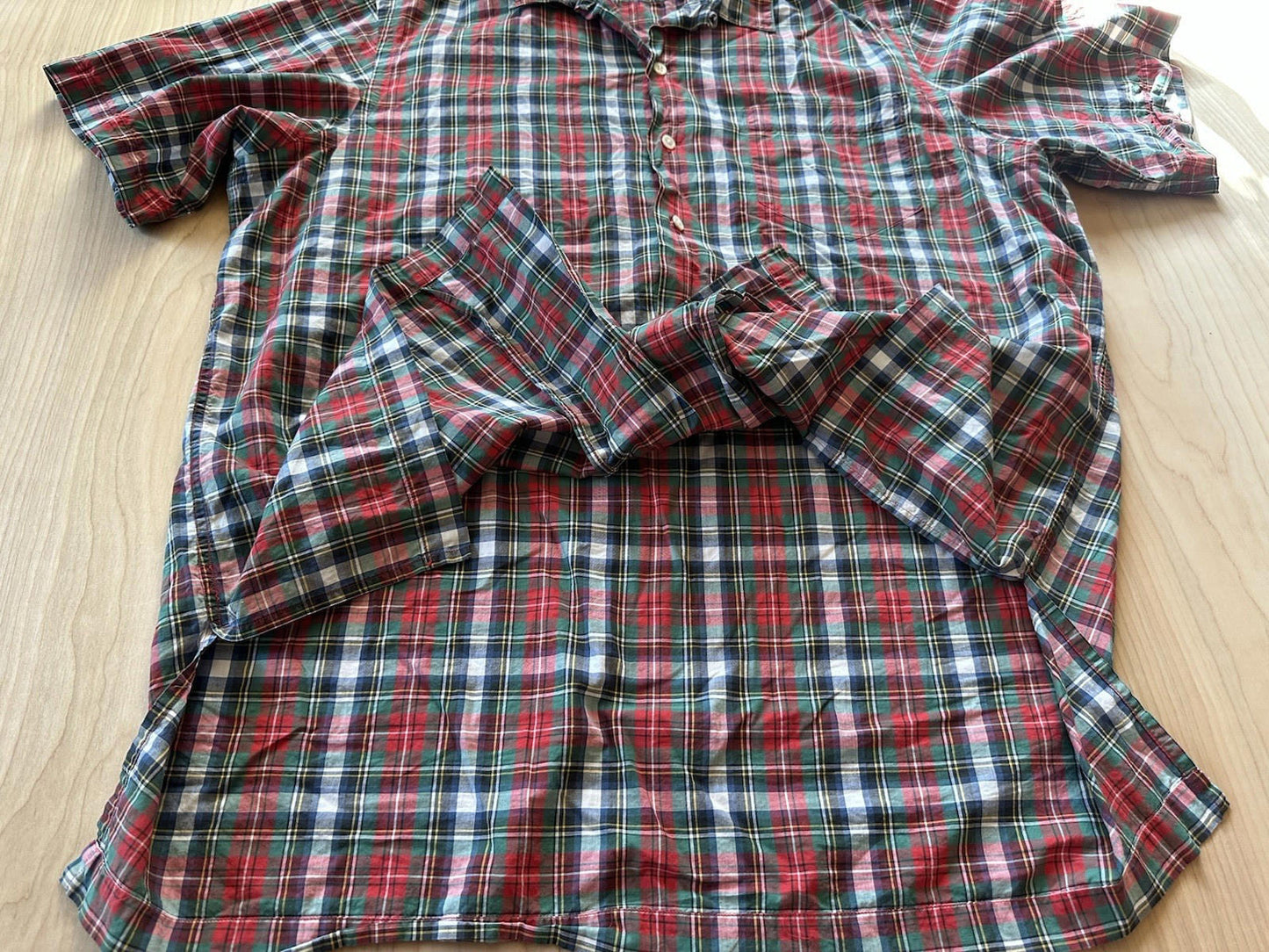 vintage 90's POLO RALPH LAUREN plaid CAMP COLLAR size LARGE striaght hem