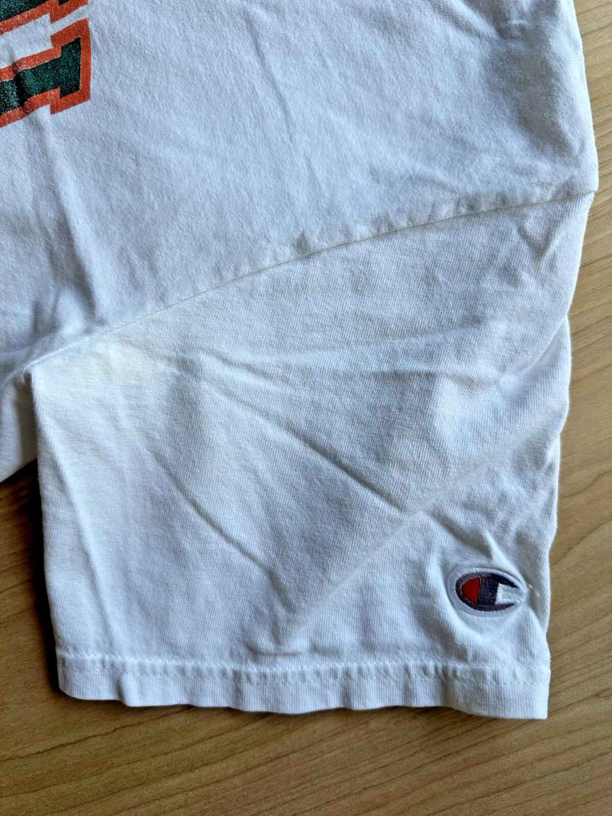 vintage UNIVERSITY OF MIAMI champion T SHIRT worn out FADED medium WHITE soft