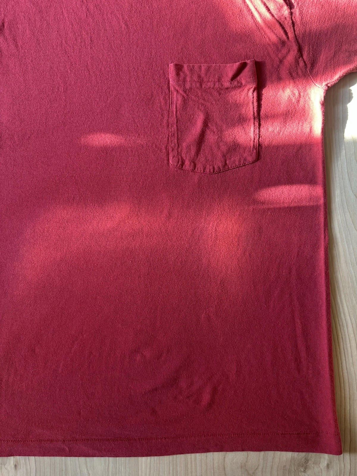 vintage 1980's FRUIT OF THE LOOM blank POCKET T SHIRT fire engine red LARGE