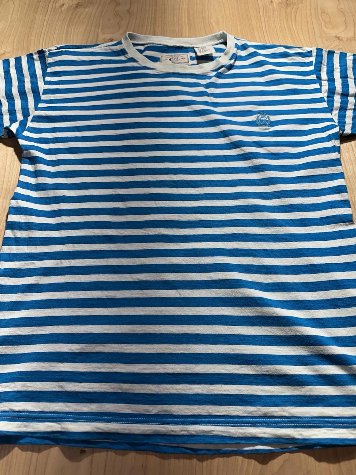 vintage 80's BUGLE BOY striped T SHIRT cotton LARGE preppy PUNK blue and white
