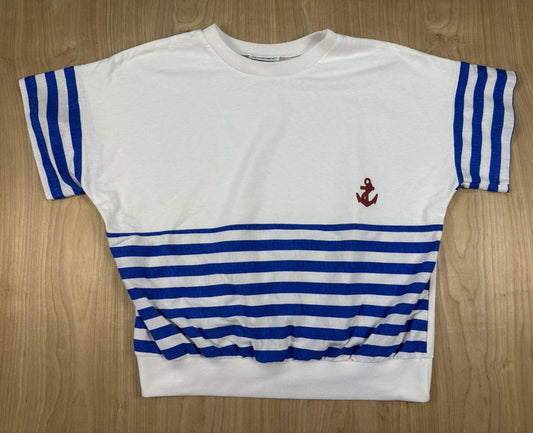 vintage 80's BOOTH BAY short sleeve SAILOR girl STRIPE anchor TOP large CUTE