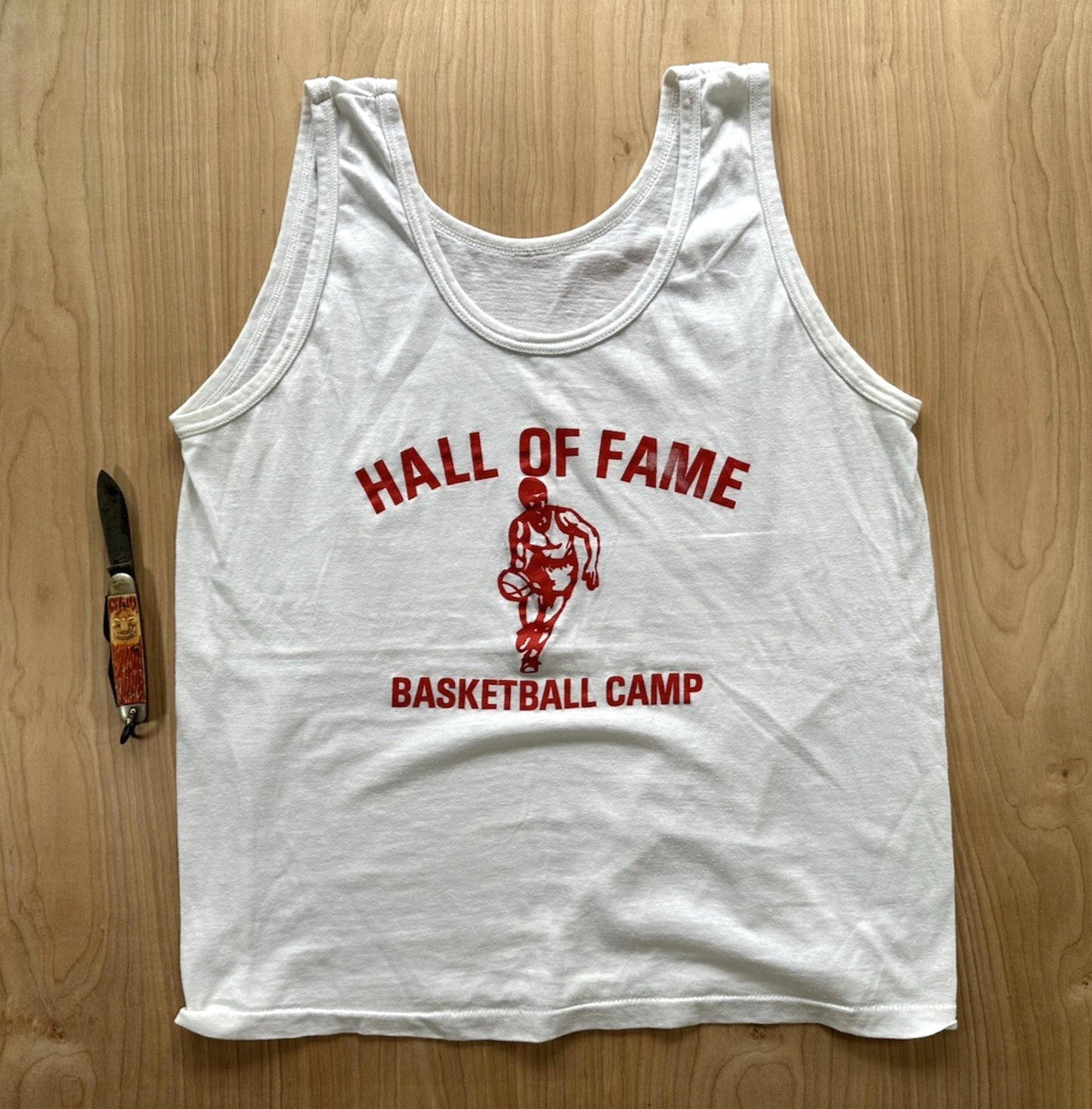vintage 1980's BASKETBALL CAMP tank top SINGLE STITCH hall of fame LARGE