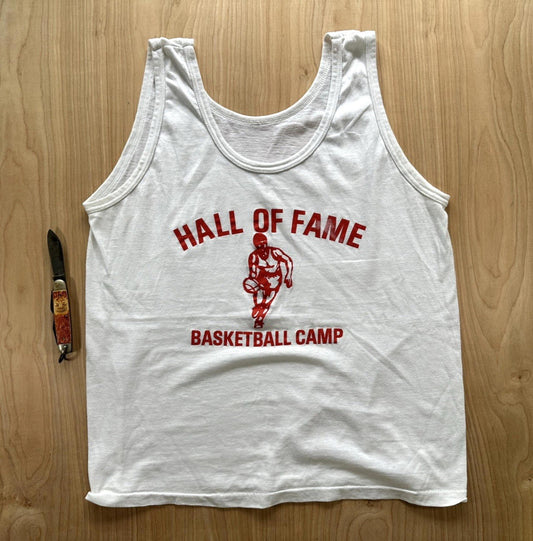 vintage 1980's BASKETBALL CAMP tank top SINGLE STITCH hall of fame LARGE