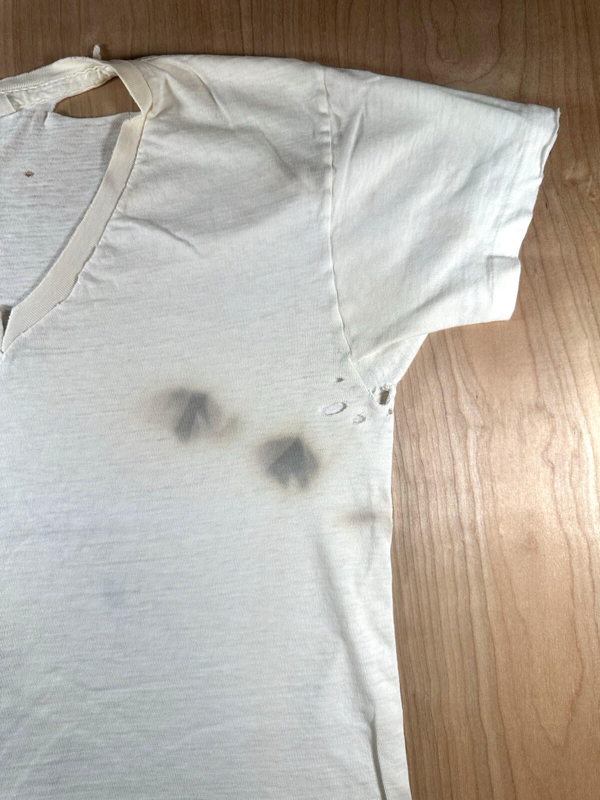 vintage 60's JOCKEY UNDERSHIRT v neck SHREDDED worn PATINA torn MEDIUM j5