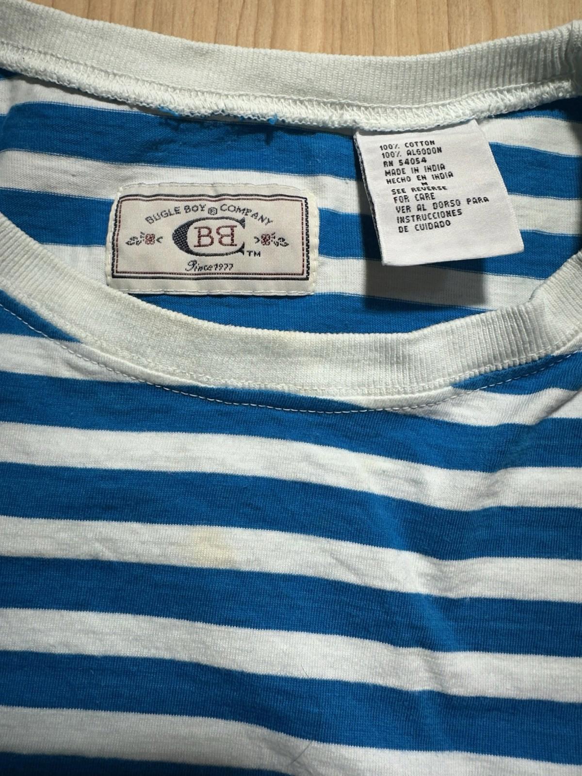 vintage 80's BUGLE BOY striped T SHIRT cotton LARGE preppy PUNK blue and white