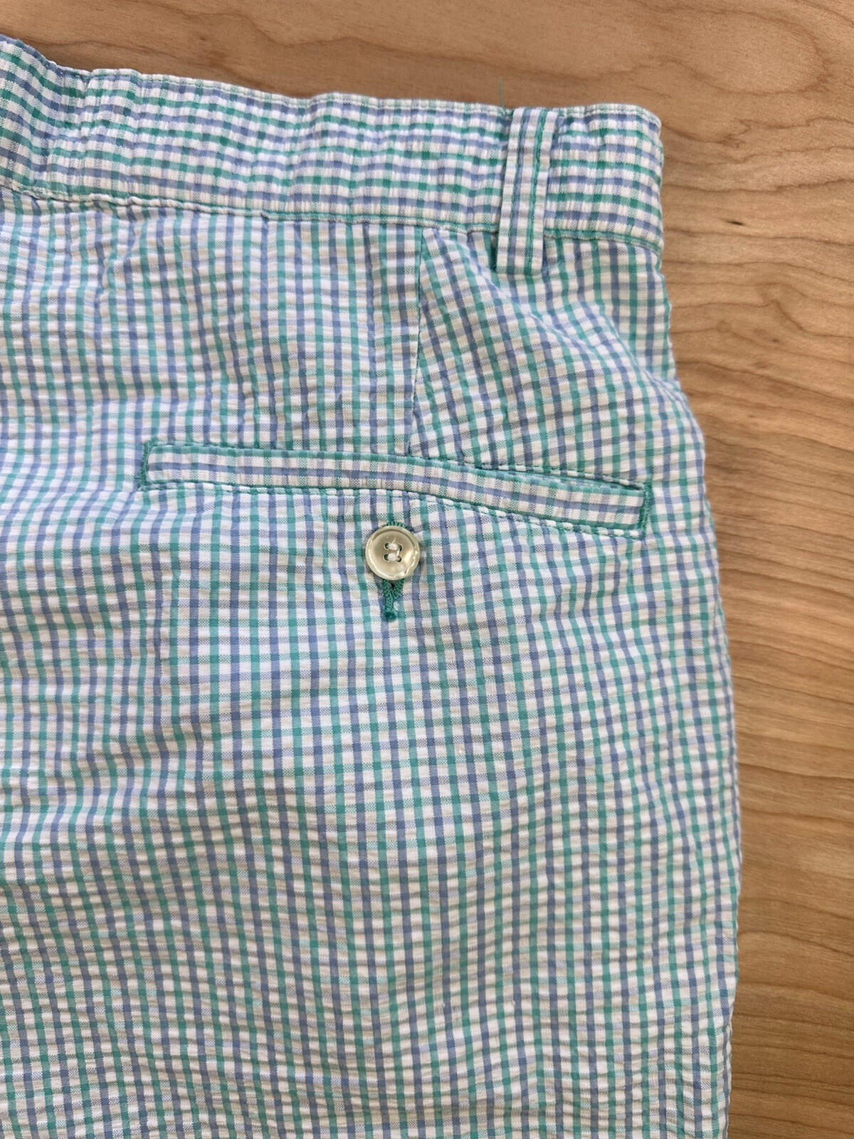 vintage 80's IZOD pleated SHORTS green and blue GINGHAM seersucker PREPPY