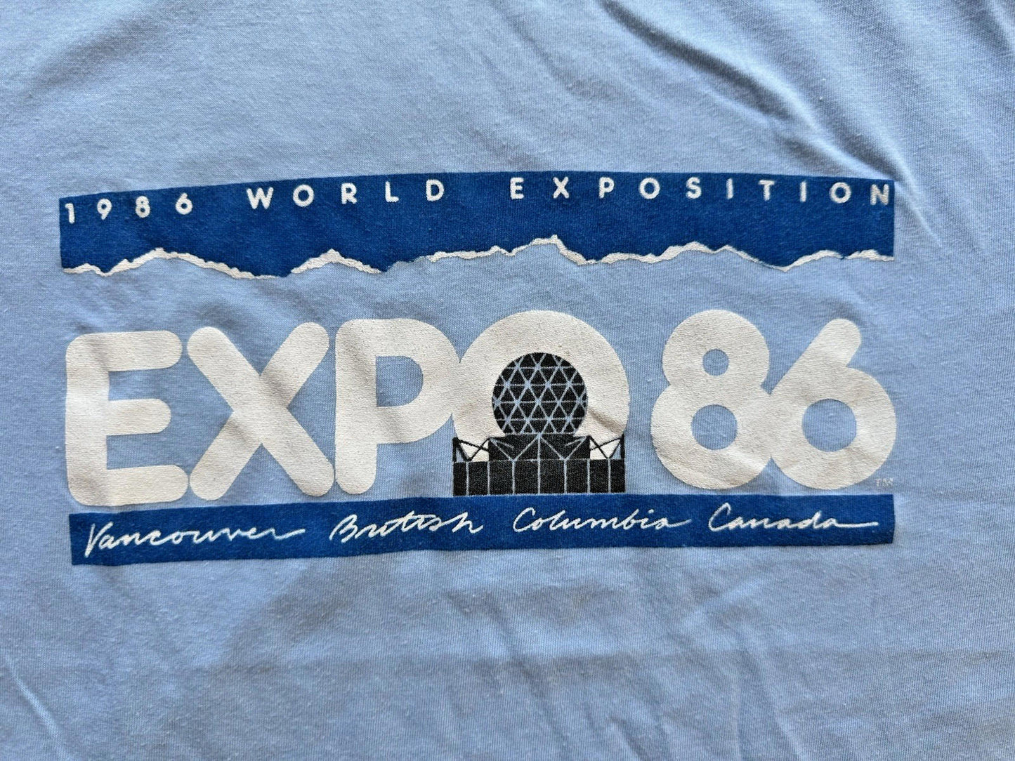 vintage 1986 WORLD EXPO t shirt VANCOUVER B.C. blue SINGLE STITCH official M/L