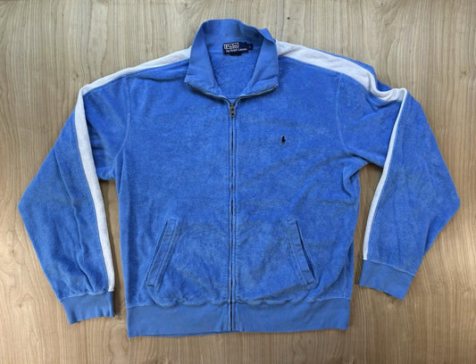 vintage 80's POLO RALPH LAUREN terry cloth ZIP UP SWEATSHIRT JACKET large STRIPE