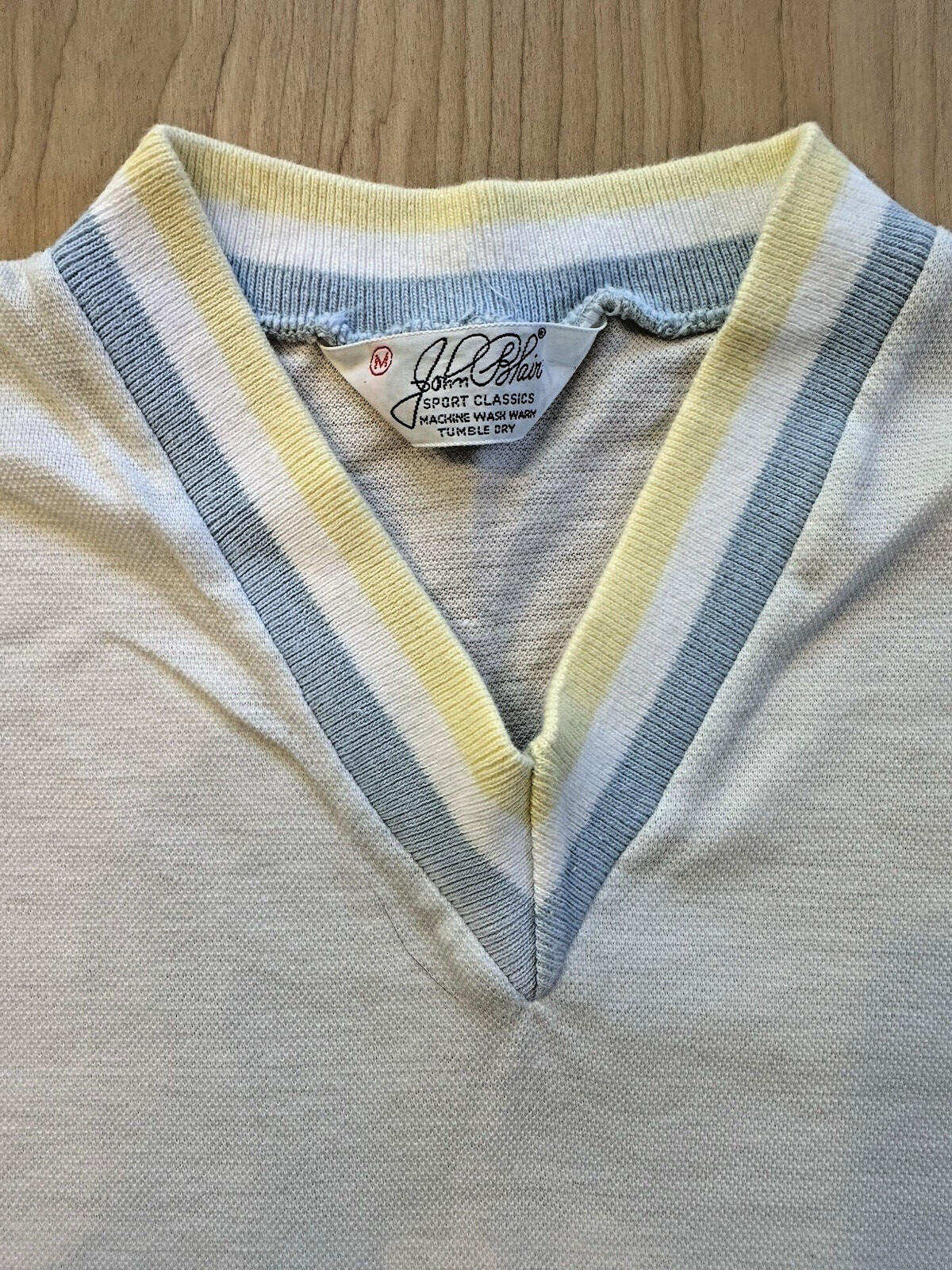 vintage 1970's JOHN BLAIR sports classics V NECK knit white MEDIUM fresh