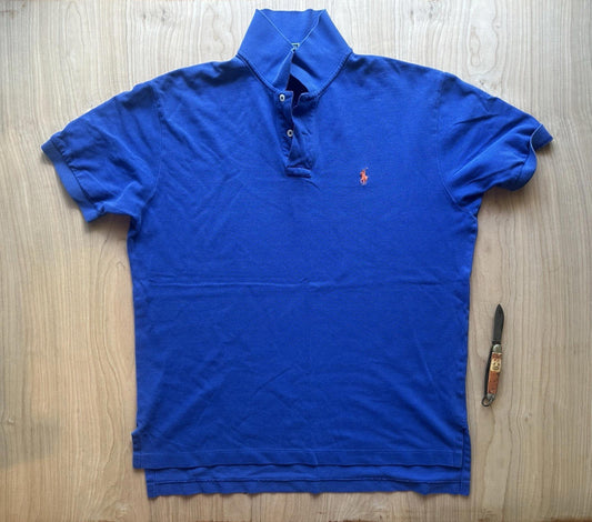 vintage 90's POLO shirt RALPH LAUREN blue pique WORN faded BROKEN IN soft