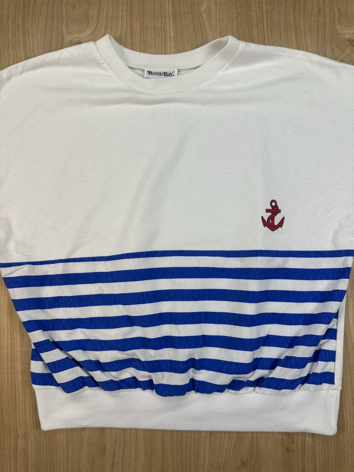 vintage 80's BOOTH BAY short sleeve SAILOR girl STRIPE anchor TOP large CUTE