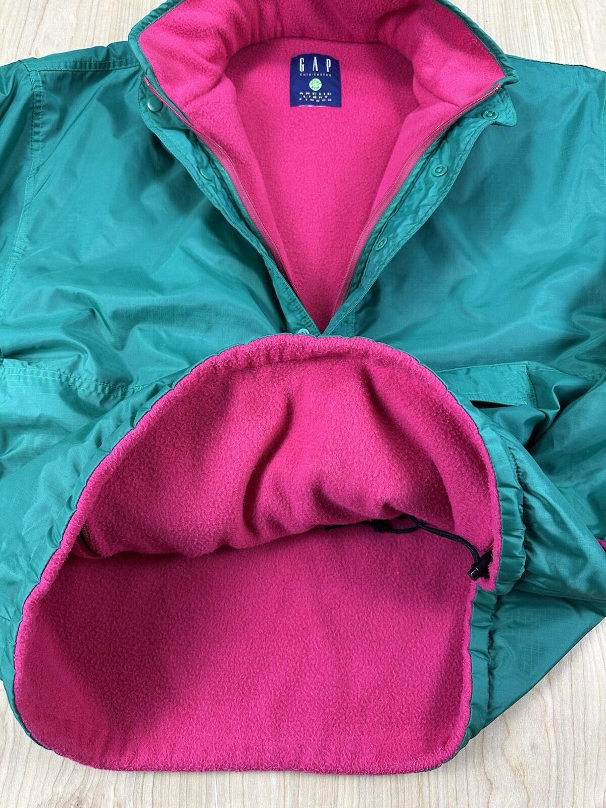 vintage 90's GAP anorak GREEN and PINK reversible ARCTIC LIGHT FLEECE large