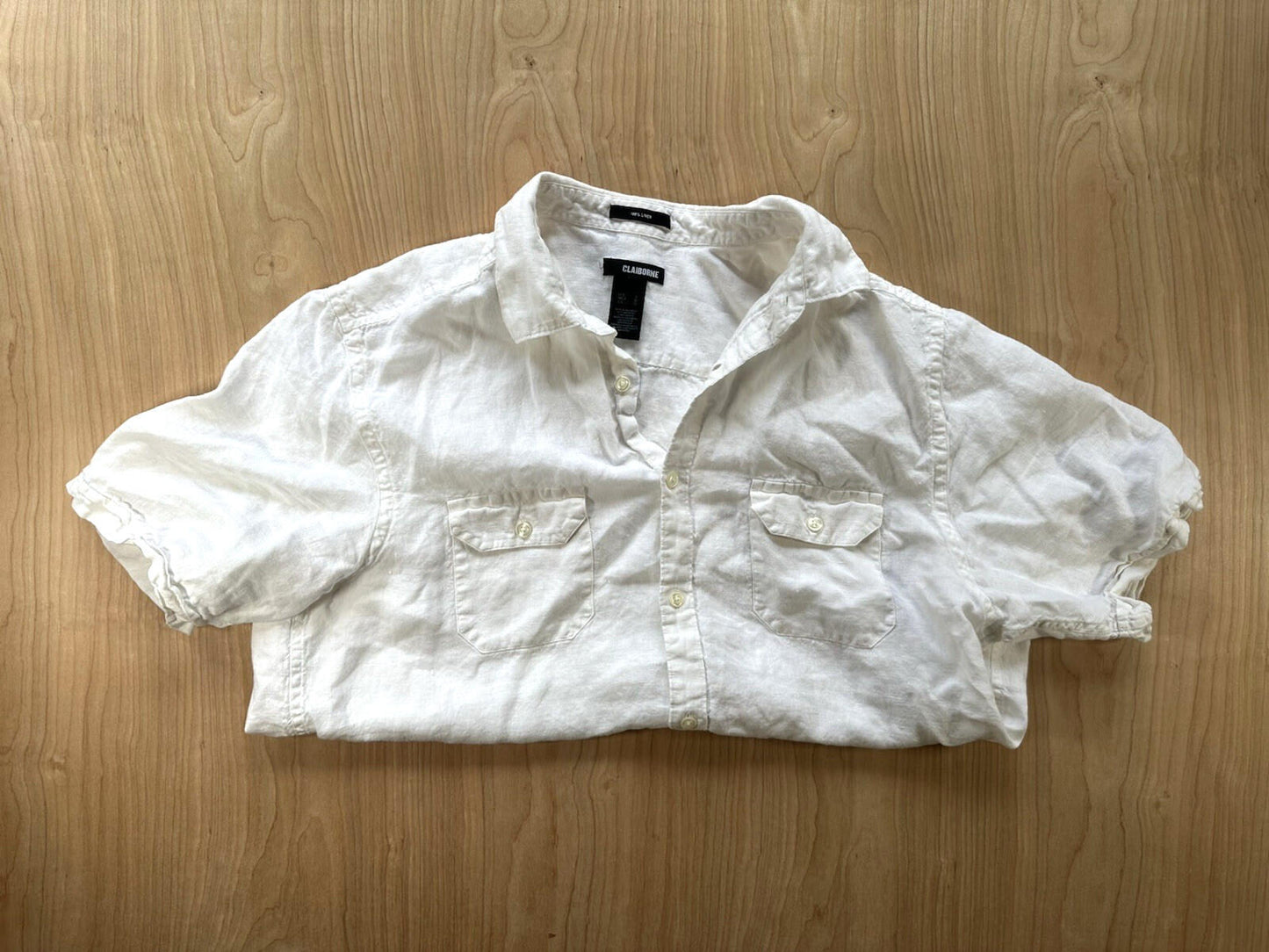 vintage 90's LINEN button up shirt MENS large pockets SUMMER gorp CLAIBORNE