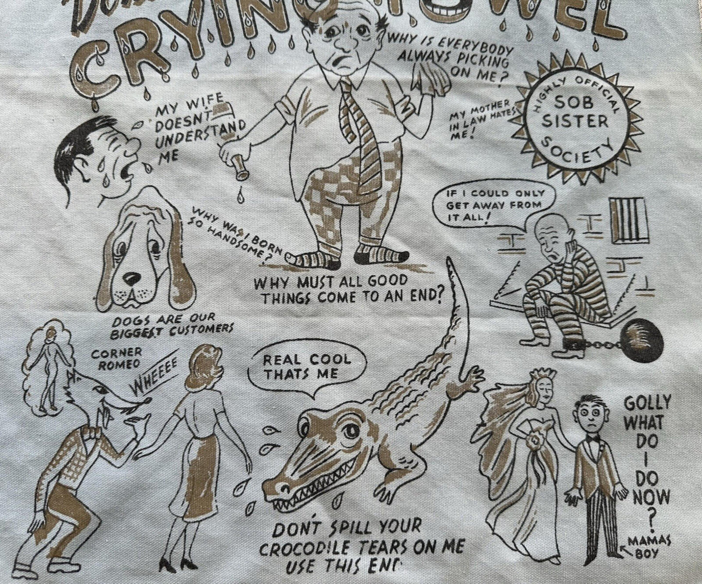 vintage 50's 60's bar ware TEA crying TOWEL cartoon comedy TATTOO FLASH