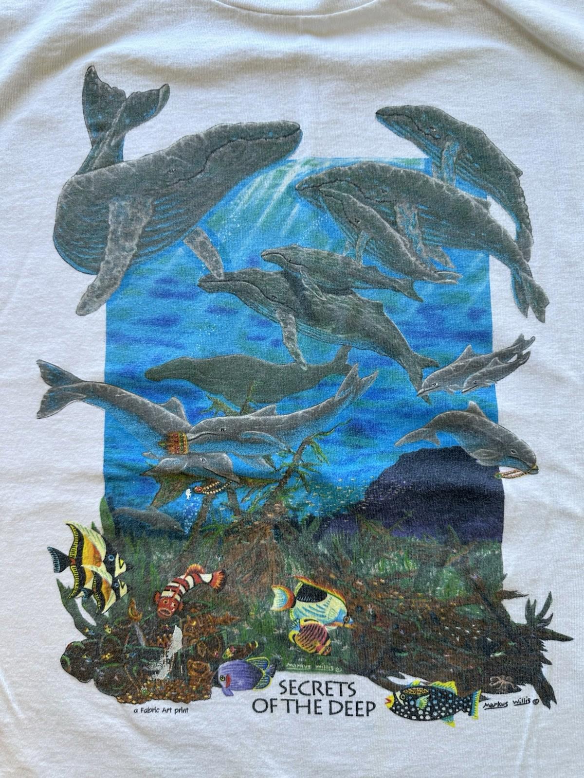 Vintage Fabric Art single stitch T shirt Markus Willis whales Hippie Boho