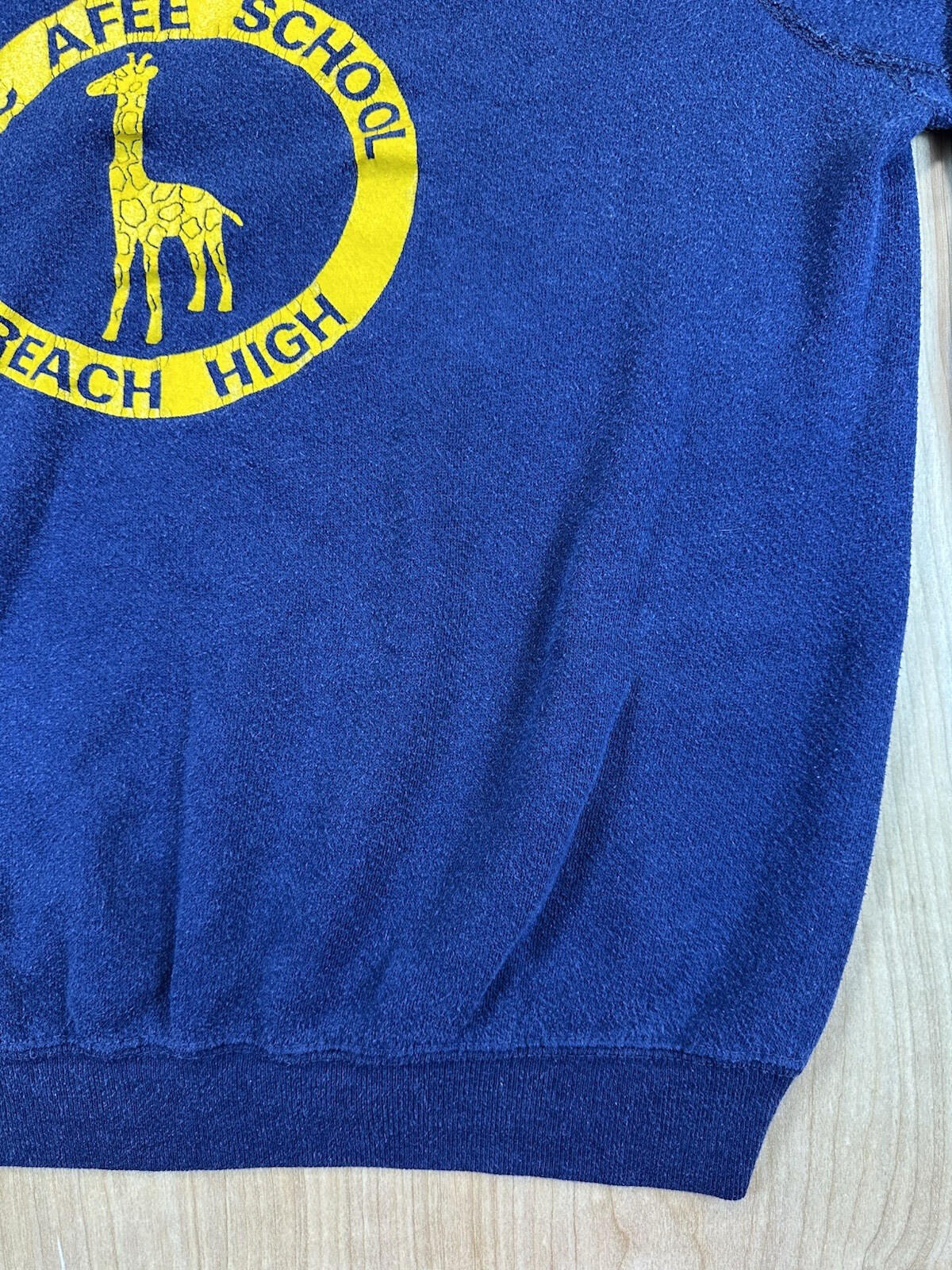 vintage 80's MAC AFEE SCHOOL sweatshirt GIRAFFE raglan BLUE small SOFT WORN wow