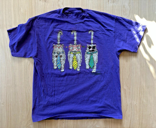 vintage 90's get serious CAT SHIRT three kitties in glasses and ties XL cartoon