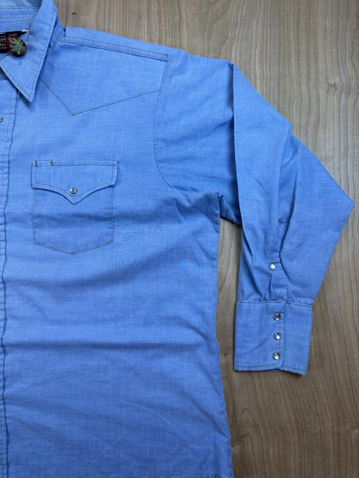 vintage 70's SEARS western wear 2XL pearl snap CHAMBRAY cowboy shirt