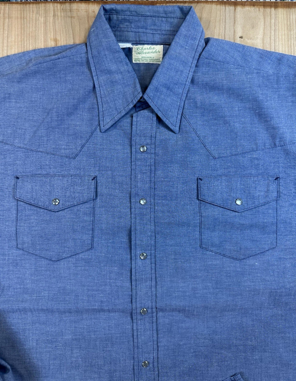 vintage 70's western PEARL SNAP chambray XXL cowboy shirt CHARLES ALEXANDER