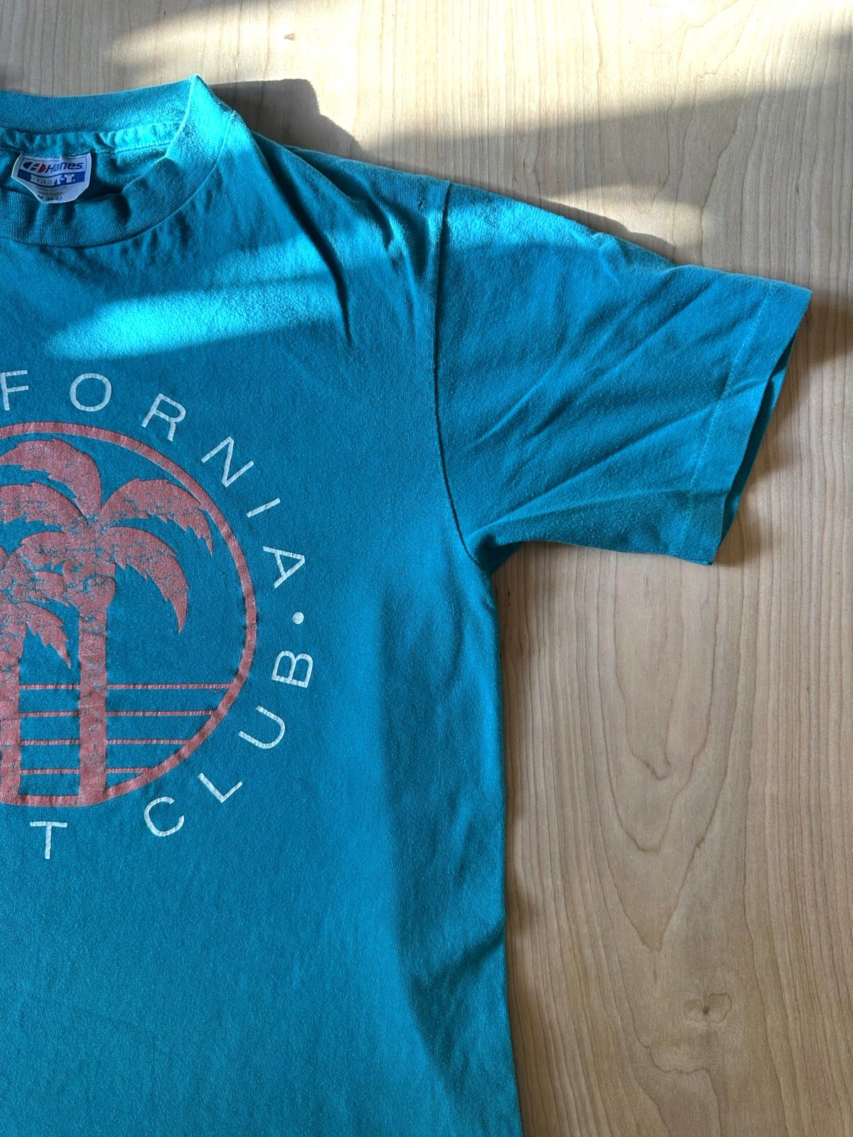 vintage 80's CALIFORNIA COAST CLUB t shirt TEAL & PINK single stitch BEEFY T op