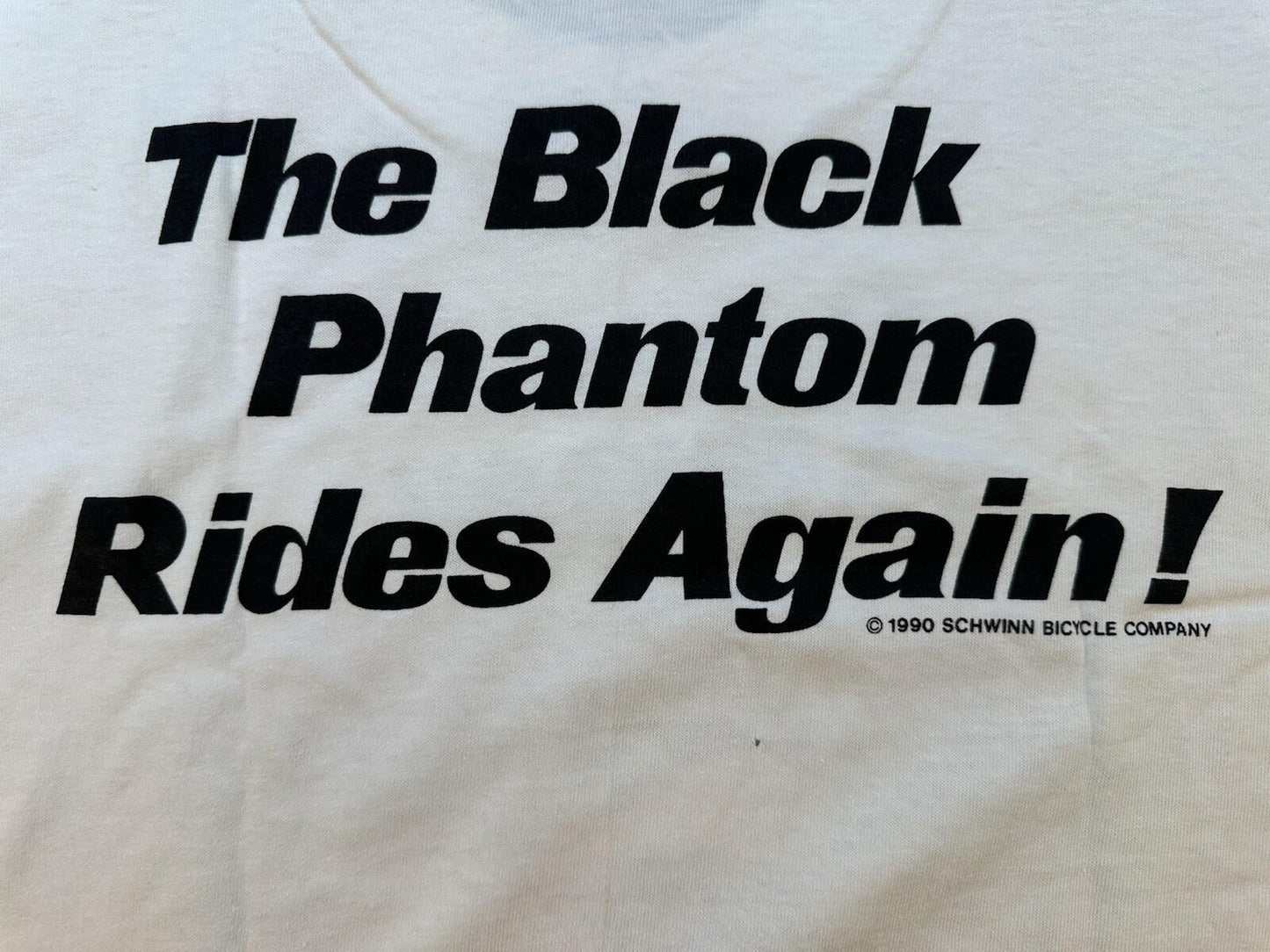 vintage 1990 SCHWINN BLACK PHANTOM RIDES AGAIN t shirt white NEVER WORN biking