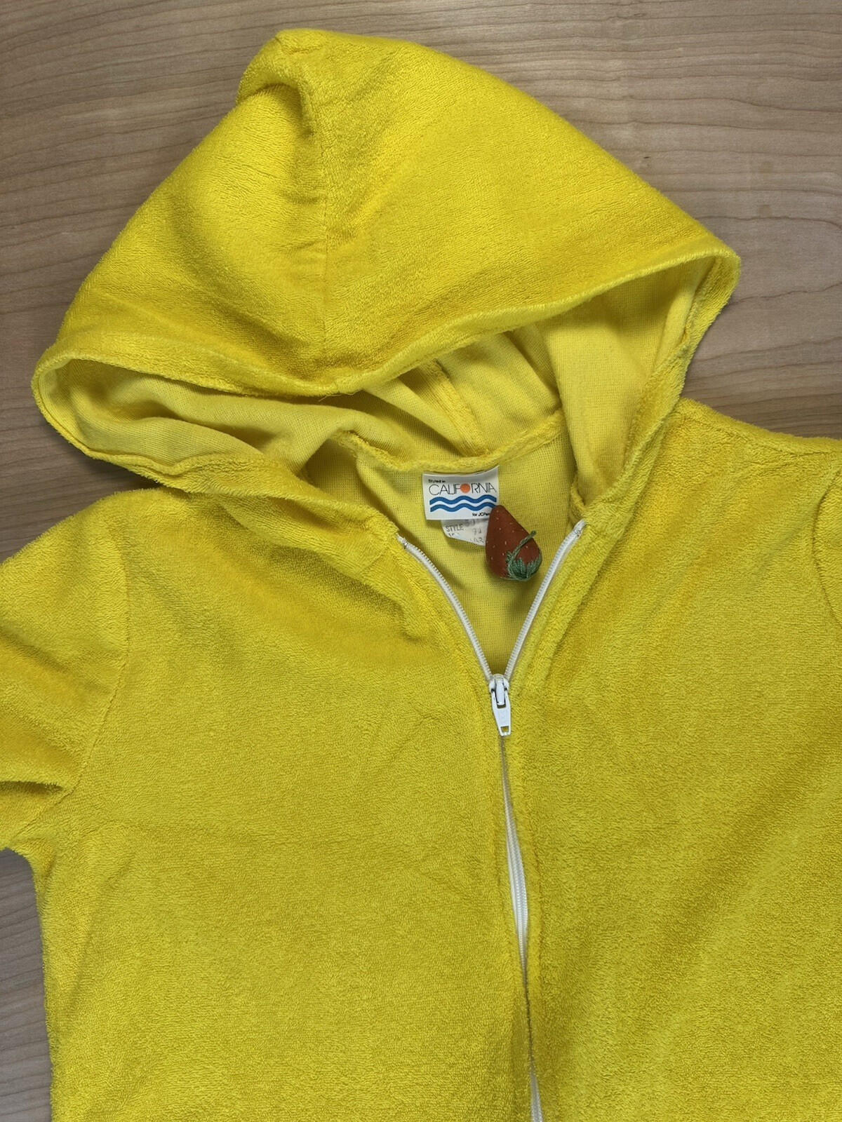 vintage 80's JC PENNY california YELLOW TERRY CLOTH BEACH COVERUP large HOOD