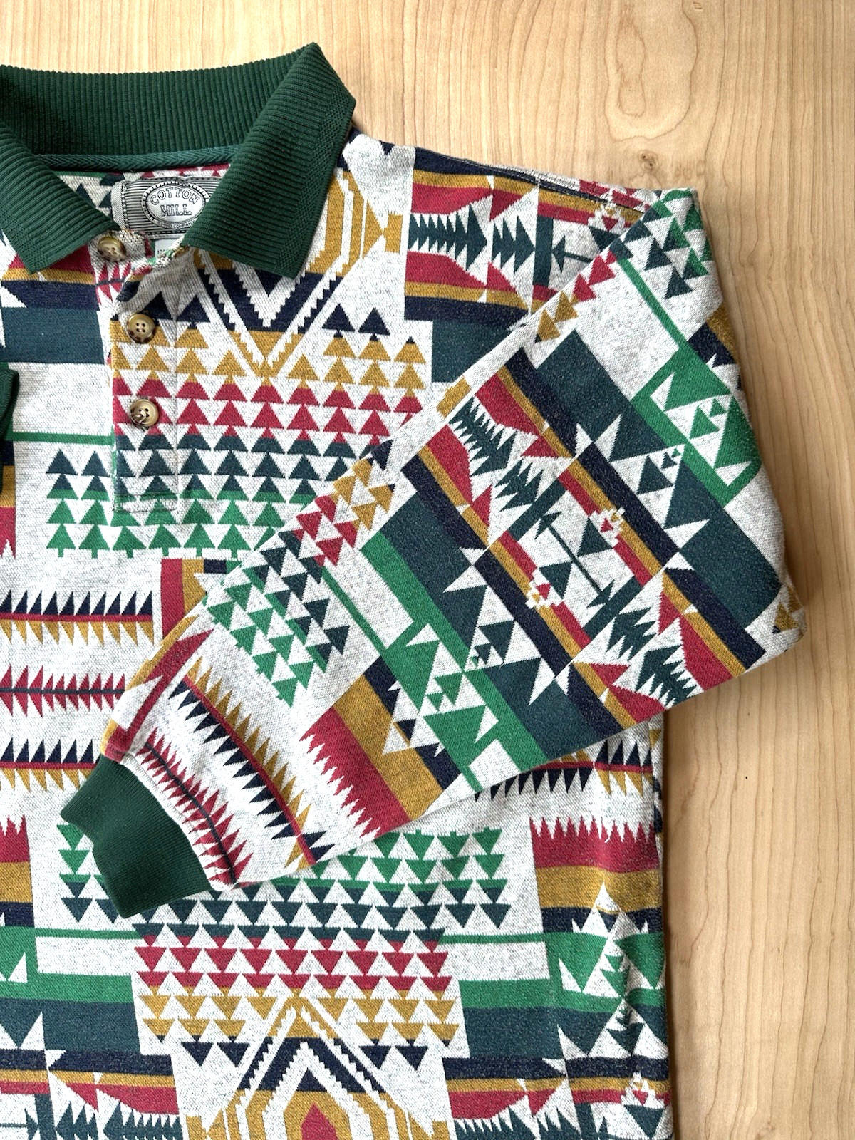 vintage 90's COTTON MILLS RUGBY southwestern NATIVE AMERICAN design AZTEC