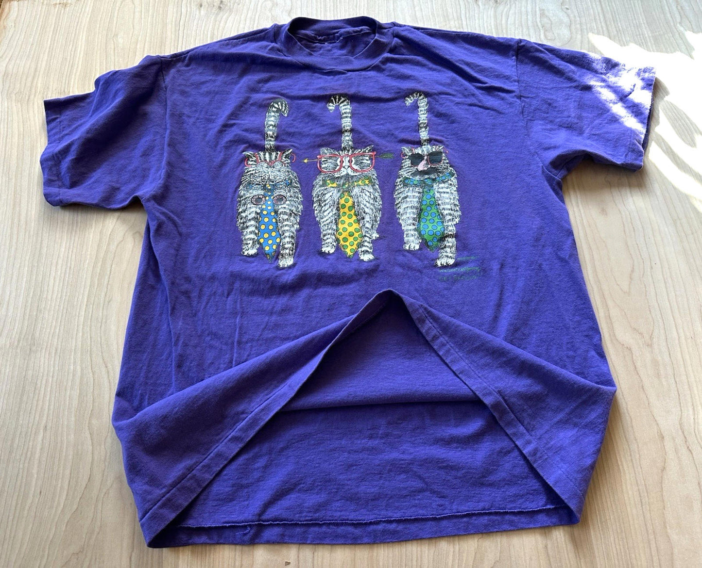 vintage 90's get serious CAT SHIRT three kitties in glasses and ties XL cartoon