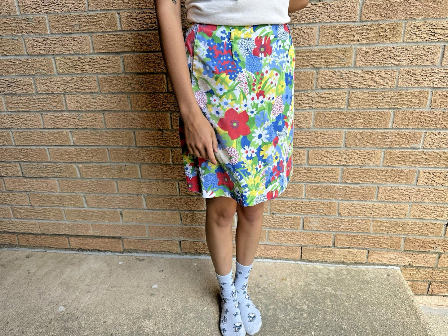 vintage 70's FLORAL A line SKIRT back slit ZIPPER indie HIPPY preppy ONE POCKET