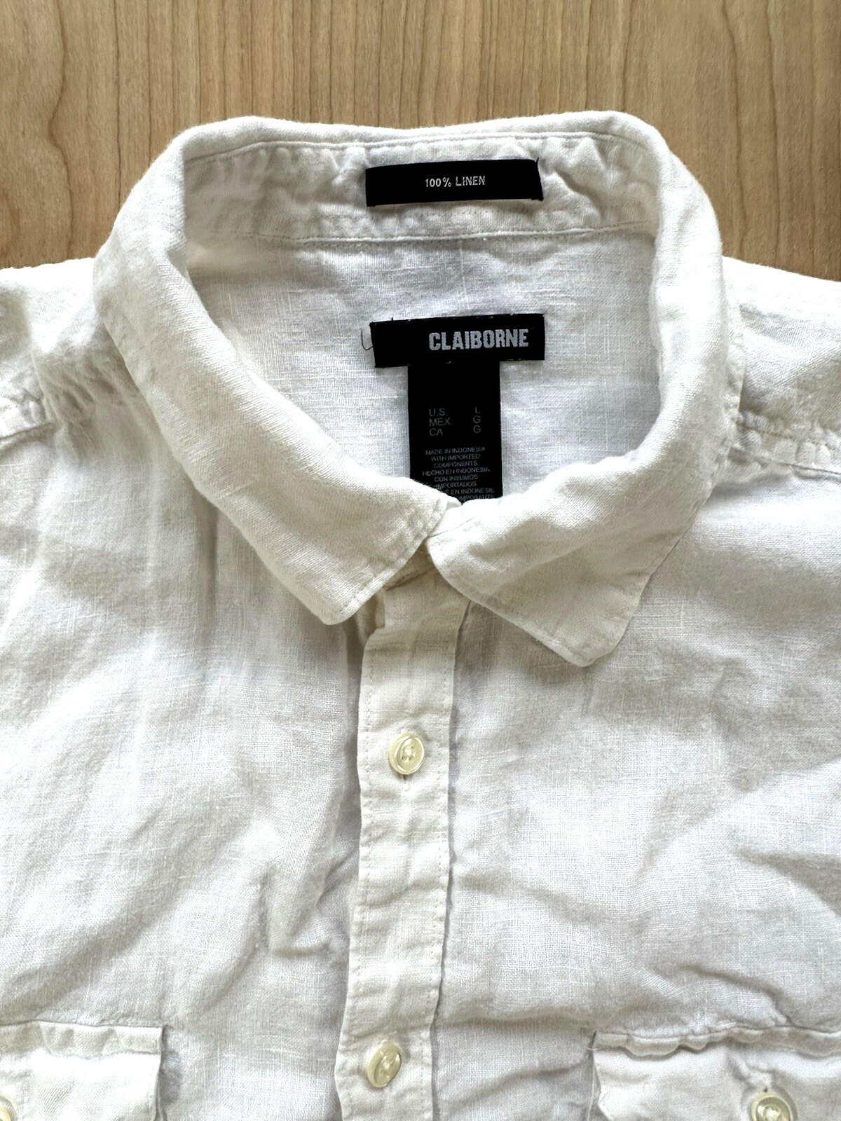 vintage 90's LINEN button up shirt MENS large pockets SUMMER gorp CLAIBORNE