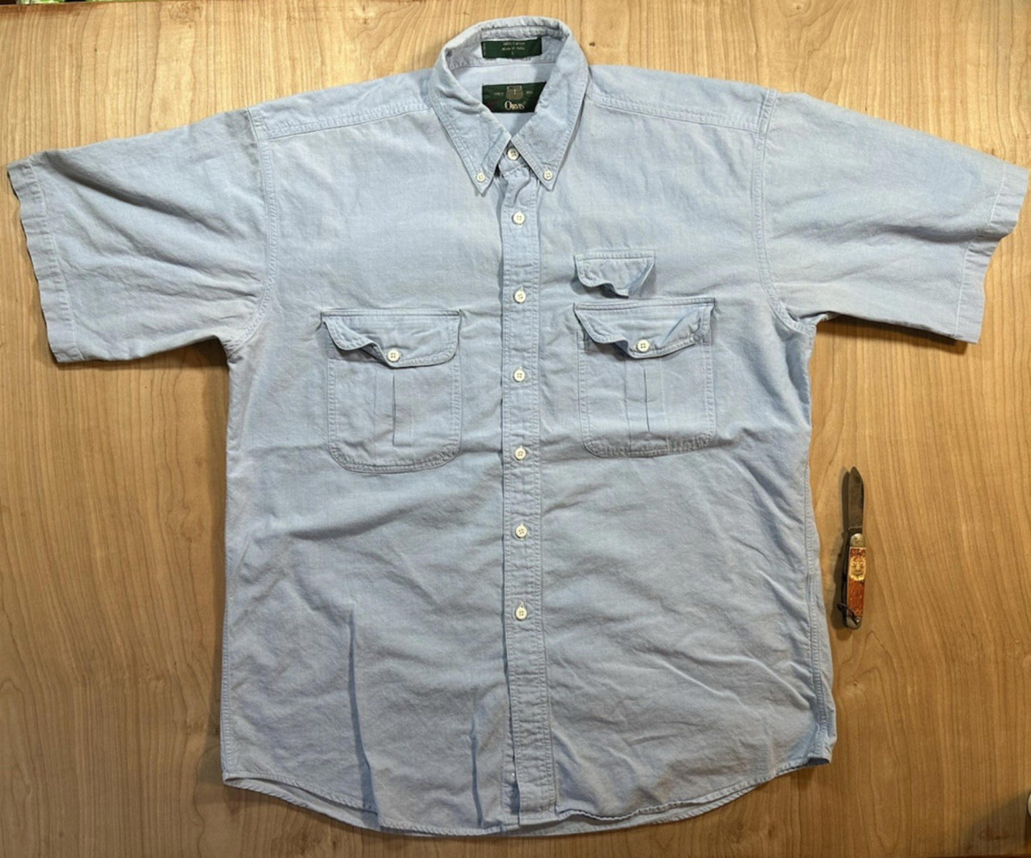 vintage 80's ORVIS button down FISHING SHIRT 100% cotton CHAMBRAY three pockets