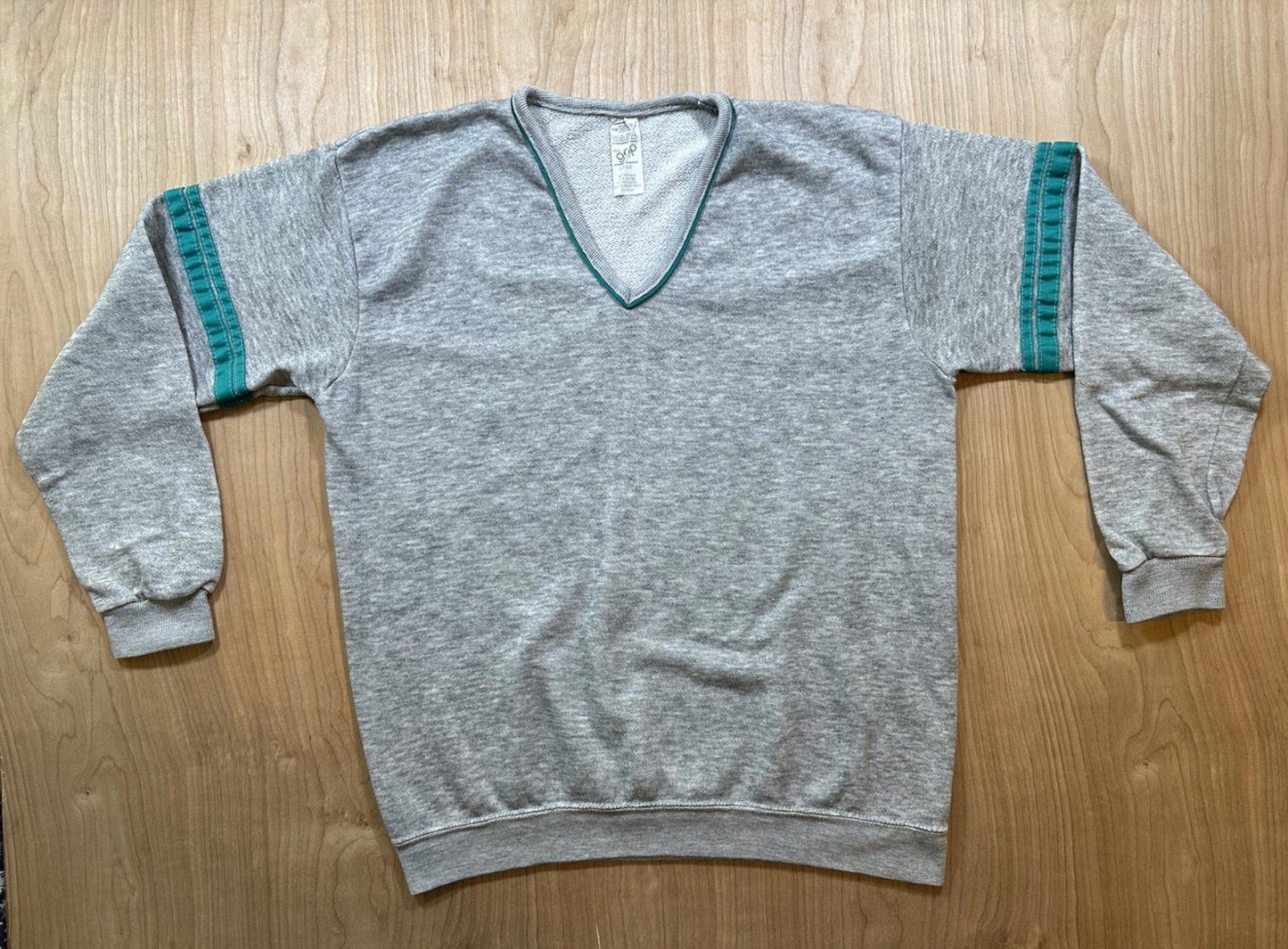 vintage 80's GAP V neck SWEATSHIRT jumper SPORTY STRIPES grey LARGE made in USA