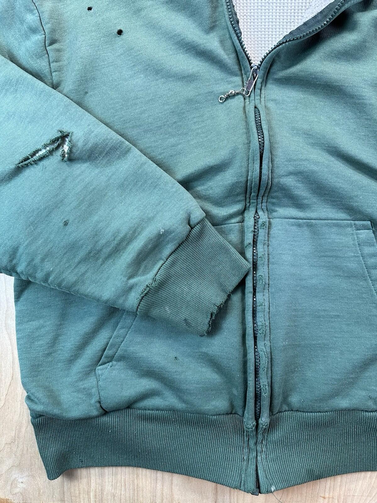 vintage 80's CAMBER waffle lined SWEATSHIRT shredded GREEN parks service PATCH L