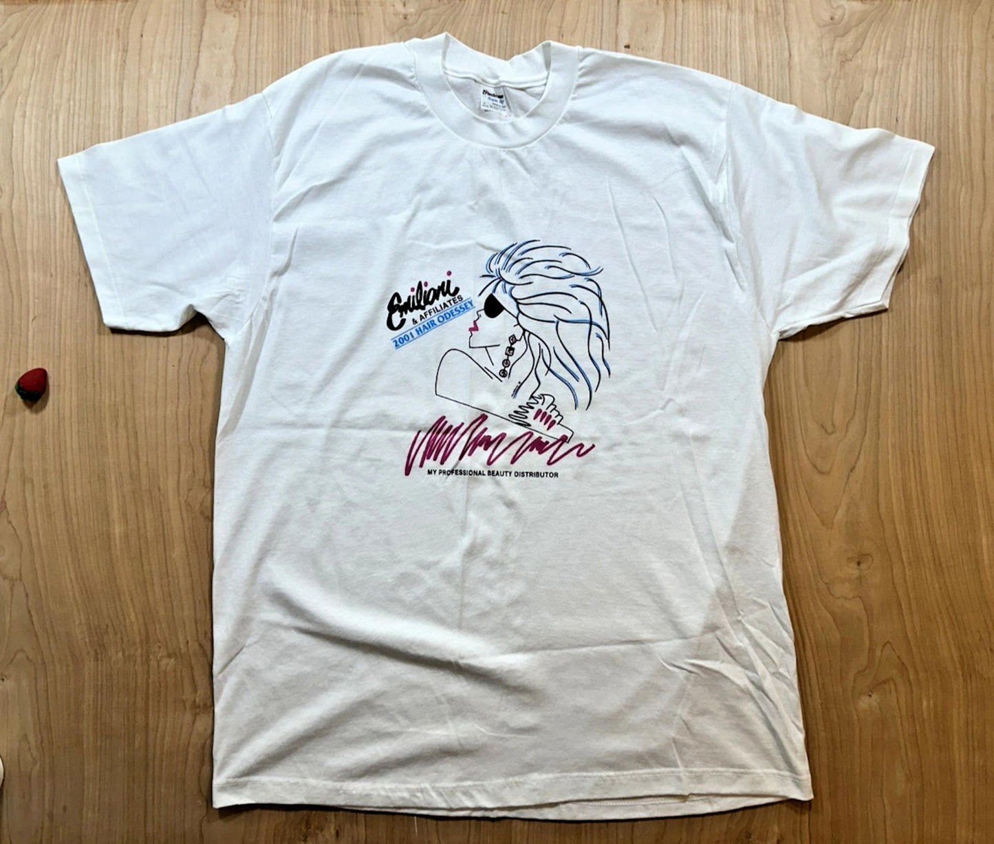 vintage 1989 SALON T SHIRT beauty EMILIANI womens PUNKY new wave PINK video girl