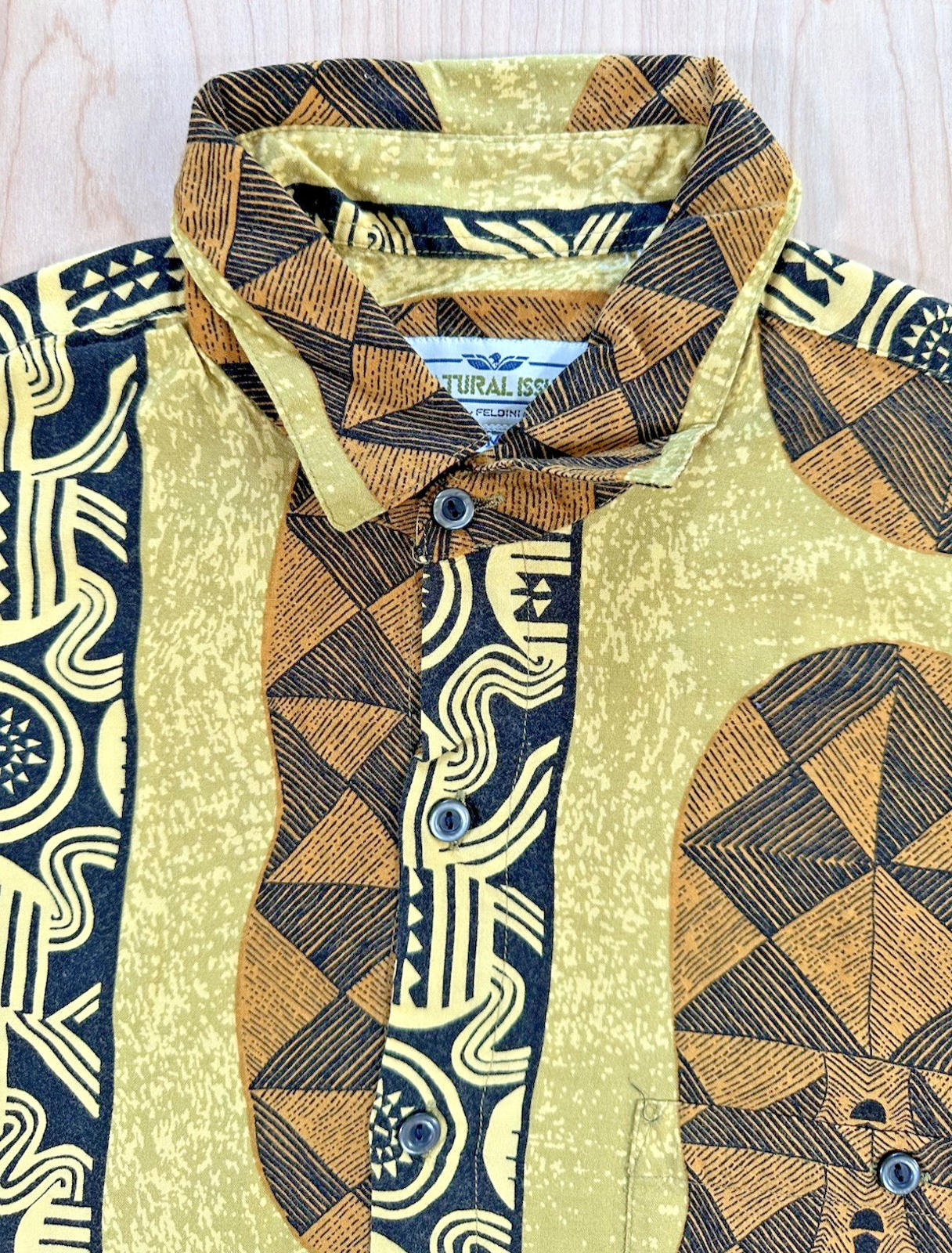 vintage TIKI SHIRT button up HAWAIIAN exotica MEDIUM natural issue by FELDINI