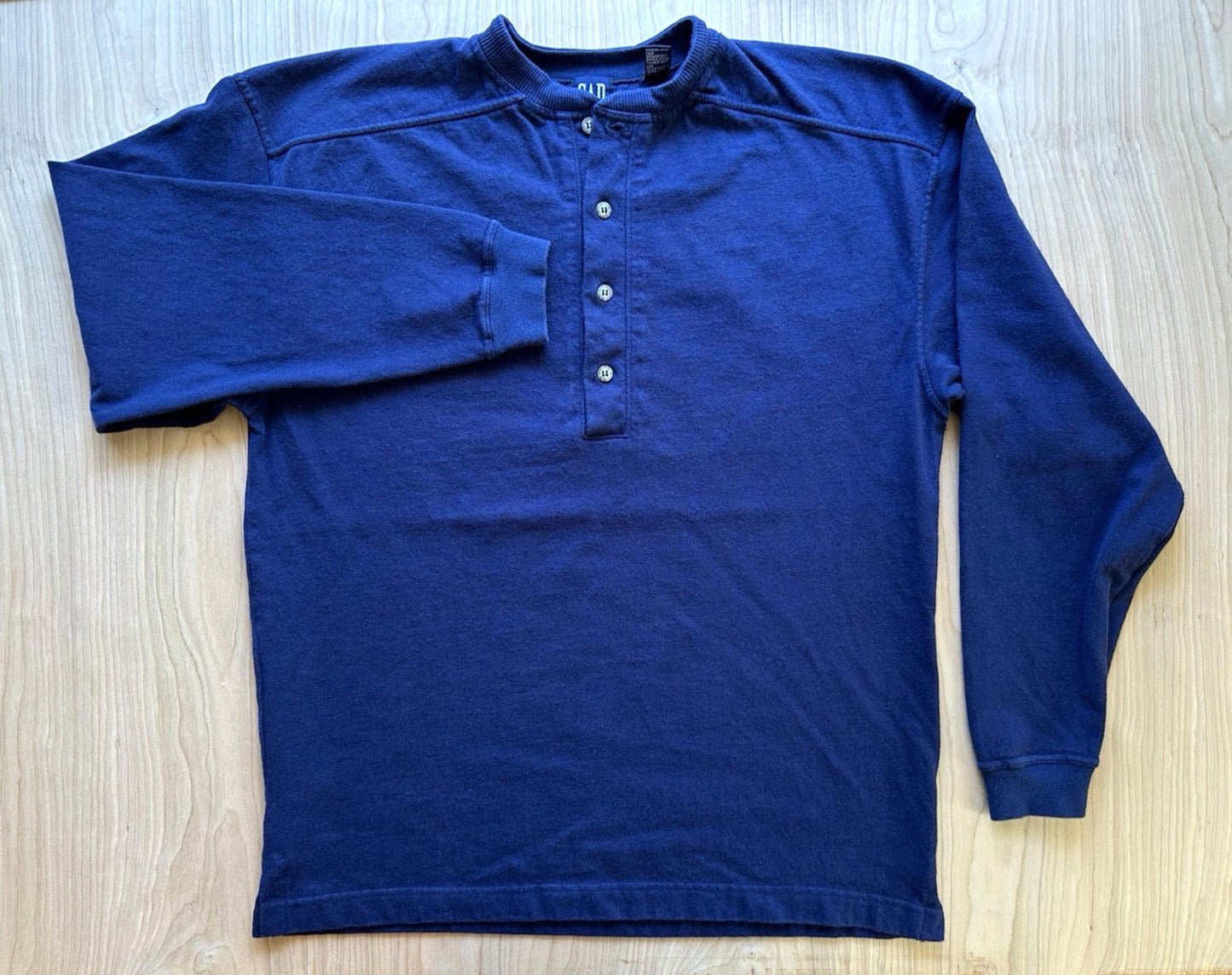 vintage 90's GAP blue HENLEY all cotton LONG SLEEVE size small RIBBED COLLAR