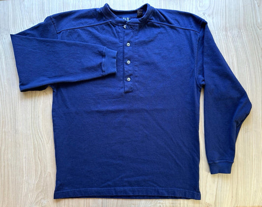 vintage 90's GAP blue HENLEY all cotton LONG SLEEVE size small RIBBED COLLAR