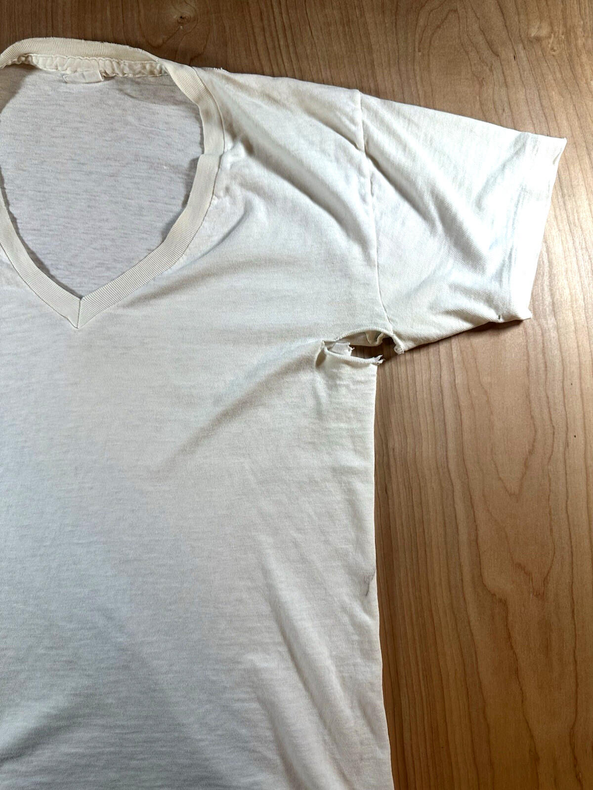 vintage 60's JOCKEY UNDERSHIRT v neck SHREDDED worn PATINA torn MEDIUM j1