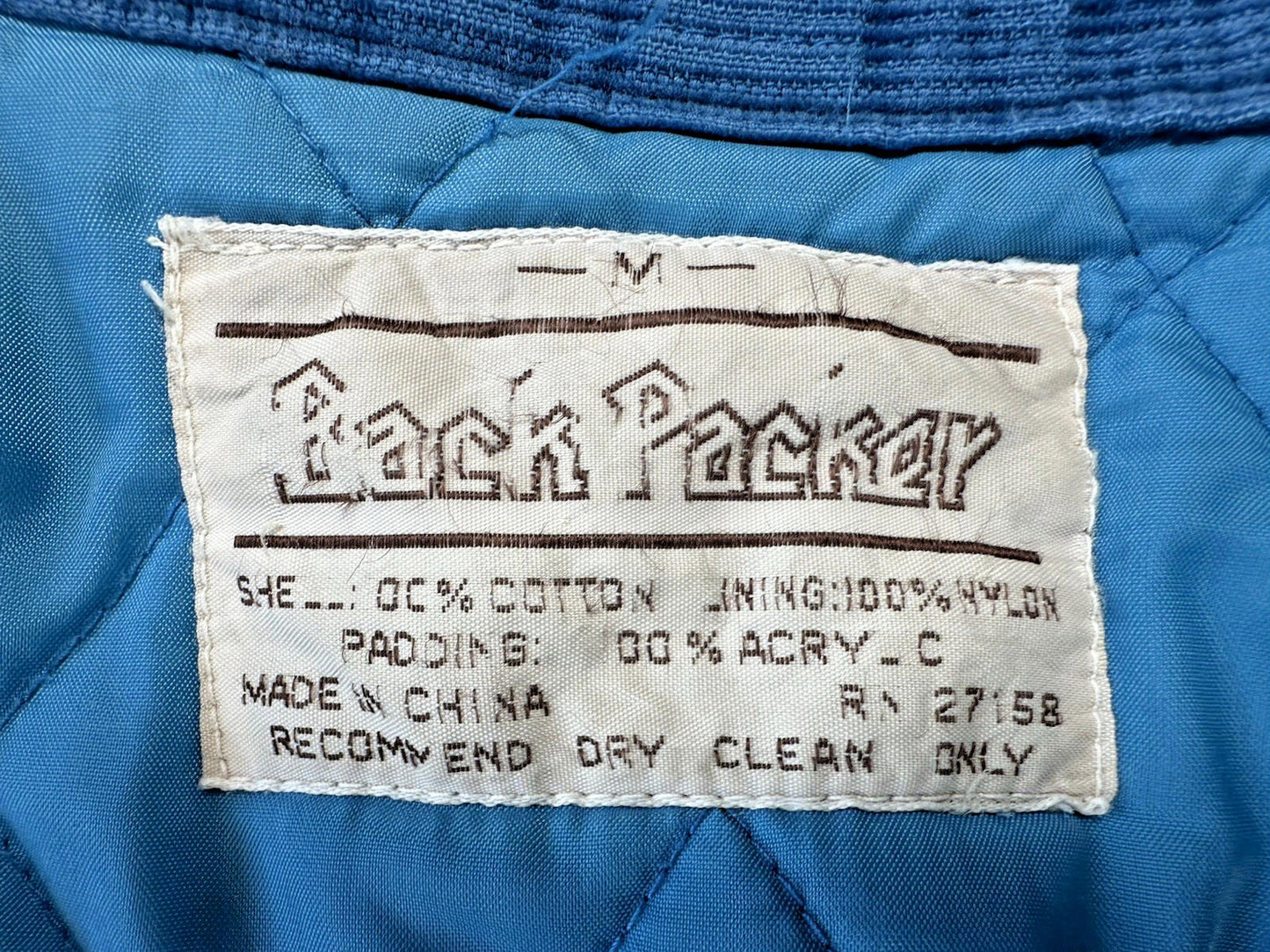 vintage 80's BACK PACKER blue CORDOROY quilted BUTTON UP pocket FIELD COAT gorp