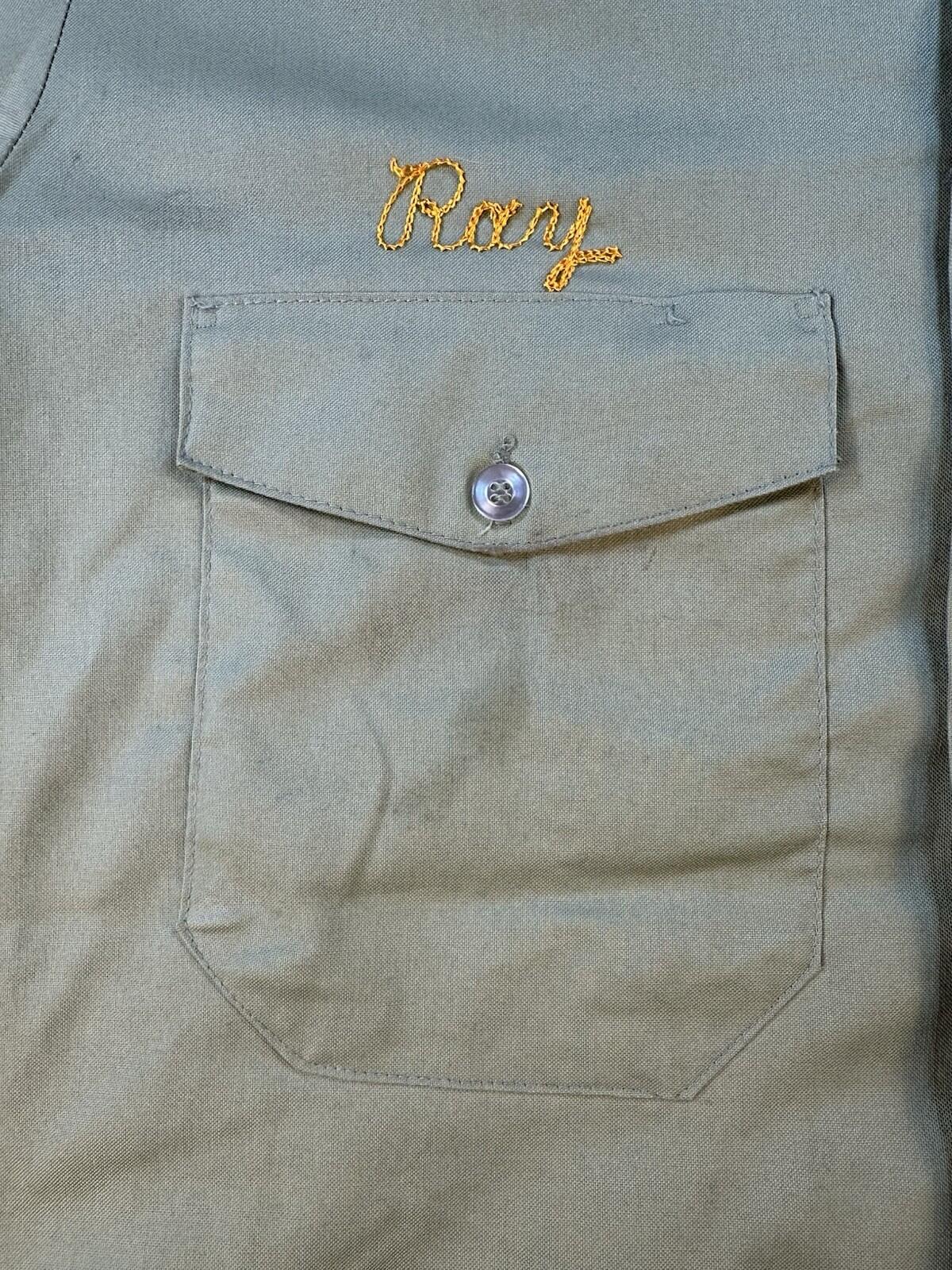 vintage 60's CHAIN STITCH large patch UNITOGG work shirt MEDIUM green USA made