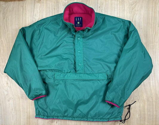 vintage 90's GAP anorak GREEN and PINK reversible ARCTIC LIGHT FLEECE large