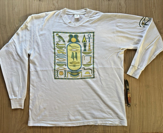 vintage 1992 PYRAMID PRINTWORKS longsleeve T SHIRT single stitich hyrogliphics