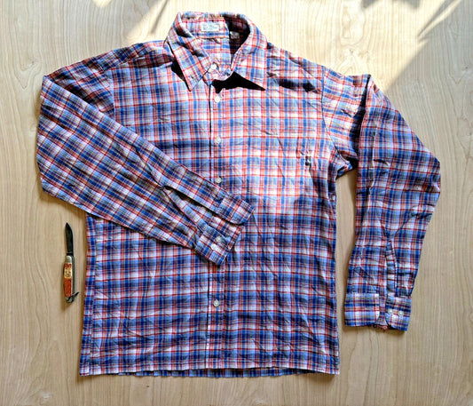 vintage 80's summer weight MENS plaid button up collar shirt INDIE grunge PUNK