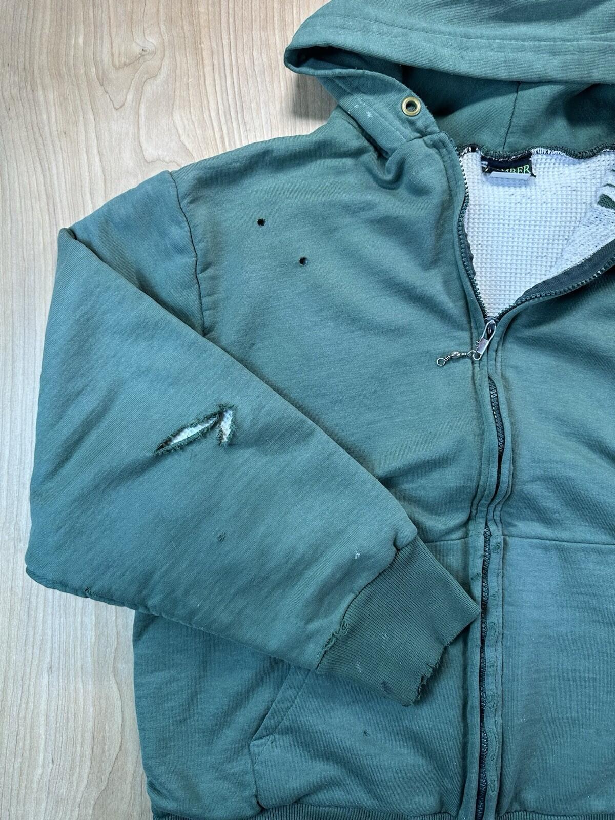 vintage 80's CAMBER waffle lined SWEATSHIRT shredded GREEN parks service PATCH L