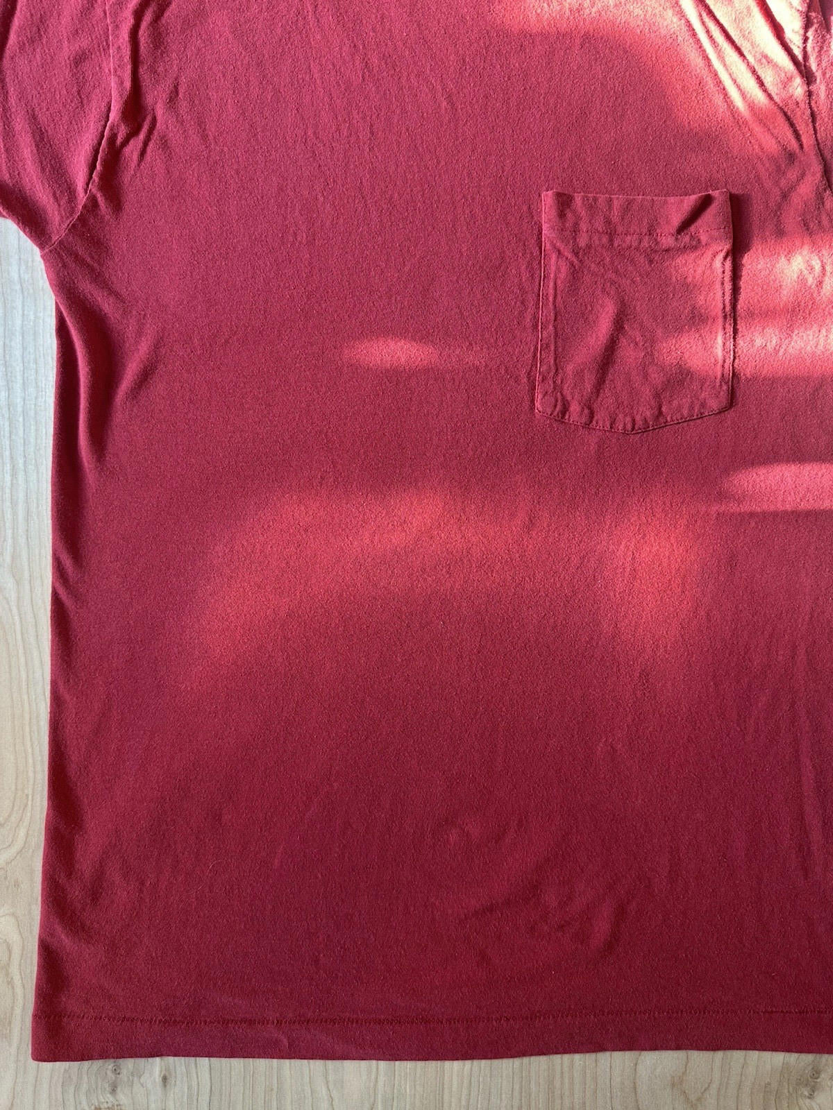 vintage 1980's FRUIT OF THE LOOM blank POCKET T SHIRT fire engine red LARGE