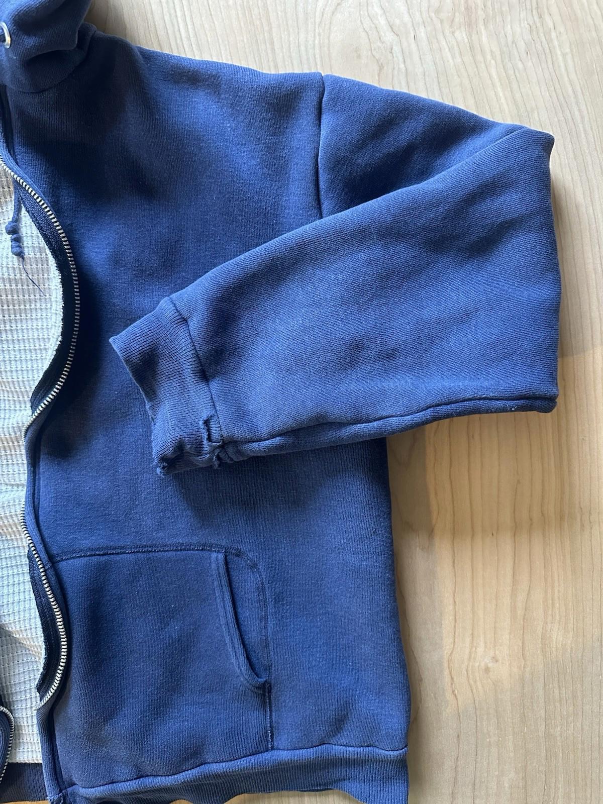 vintage 70's WAFFLE lined DBL HOODED zip up SWEATSHIRT shredded YKK ZIP faded